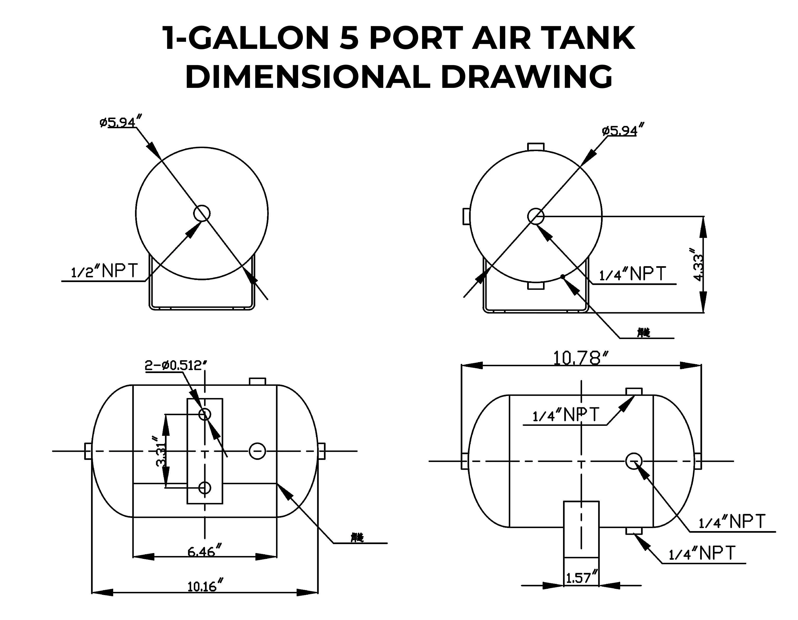 1 Gallon 5 Port Steel Air Tank - Image 3